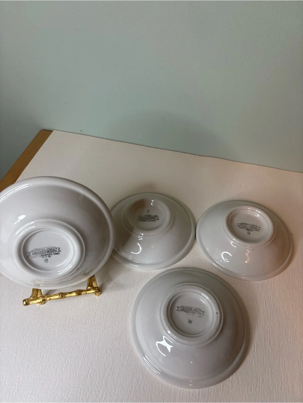 Vintage Sterling Green Banded Restaurant Ware Fruit Bowls - Set of 4